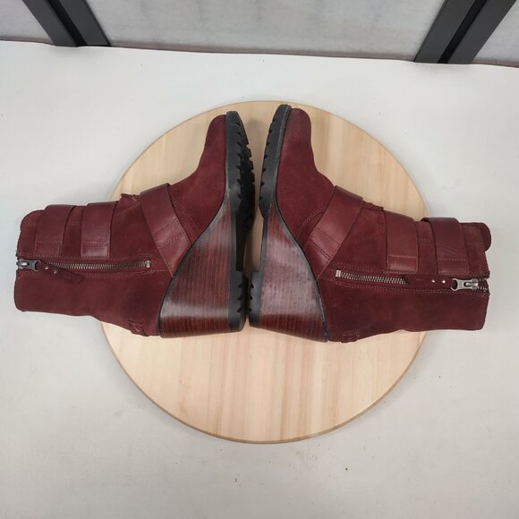 Sorel After Hours Wedge Bootie Ankle Boots Moto Boho Burgundy Women US 7 - Picture 8 of 12
